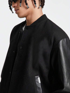 Noir 100% Coton Collège Baseball Veste Hommes Conception Personnalisée Faux Cuir Manches Fermeture à Glissière OEM Hiver Mode Fournisseur - Product Image 5