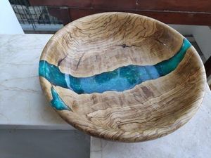 BELOW LINKED DECOR HANDMADE NATURAL WOODEN AND RESIN SALAD BOWL Good Quality for <b>Home</b> and Restaurant Use for Parties - Product Image 3