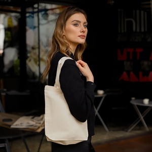 9\" Eco-Friendly Compact Cotton Tote Recyclable Daily Use Tote Long Rope Handle Screen Printing Letter for Advertising Gift - Product Image 3
