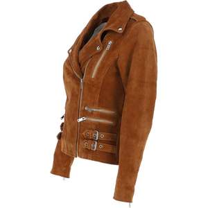 Femmes haut tendance personnalisé automne hiver vestes en cuir solide col tournant conception manches longues respirant doublure en Satin - Product Image 4