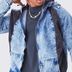 Sweats à capuche en jean délavé thermique avec fermeture éclair complète Streetwear pulls à capuche hip hop Sweats à capuche en denim pour hommes Impression de logo personnalisé pour garçons - Product Image 2