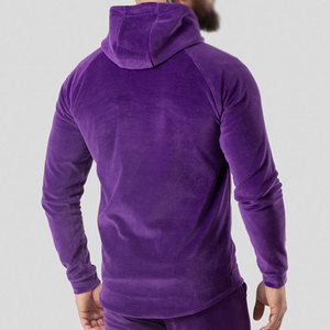 Custom Hot Selling <b>Purple</b> Color Zipper <b>Velvet</b> Streetwear Tracksuit Plus Size Men Printed Joggers Set 2 Pieces - Product Image 3