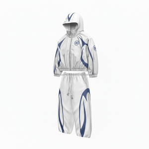 Ensemble coupe-vent en polyester de qualité supérieure grande taille, tissu léger, imperméable et respirant, blanc avec empiècements marine, Ensemble coupe-vent - Product Image 3