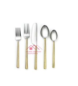 ชุดช้อนส้อมโลหะสำเร็จรูปสีทองห้าชิ้นทำมือใหม่ชุดเครื่องใช้บนโต๊ะอาหารสุดหรูสำหรับโรงแรมบ้านห้องครัวเป็นมิตรกับสิ่งแวดล้อม - Product Image 1