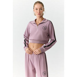 Urban Beat HELENA Sweat-shirt court à col montant et fermeture éclair pour femme avec petit motif imprimé - Product Image 2