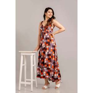 Vestido Maxi sin Mangas con Estampado Geométrico Multicolor, Corte Ajustado y Evase - SHKUP1368, Diseño Elegante y Transpirable para Oficina, OEM/ODM - Product Image 1