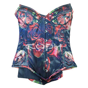 Service OEM/ODM Corset en satin imprimé rose rouge pour femmes |   Prêt à être expédié |   Sous-vêtements et corsets de style gothique ajustables - Product Image 1