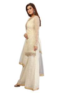Trendmalls Women's Ethnic Embroidery Salwar <b>Suit</b> Set Kurta Sharara with Dupatta for <b>Wedding</b> (G63-Offwhite) - Product Image 2
