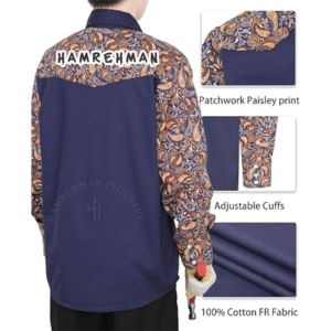 Chemises FR pour hommes, chemise de travail FR, vêtements de travail ignifuges, vêtements de sécurité pour hommes, chemise en coton ignifuge à manches longues, uniforme FR bleu - Product Image 5