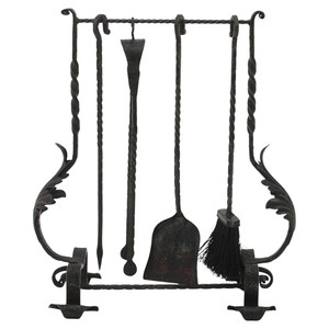 Juego de herramientas de chimenea de leña redonda moderna con pinzas de pala de póquer de fuego de hierro incluye accesorios - Product Image 6