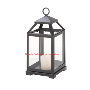 Elegante farol de metal negro con paneles de vidrio transparente para decoración del hogar, bodas y eventos, portavelas de estilo Vintage para interiores - Product Image 2