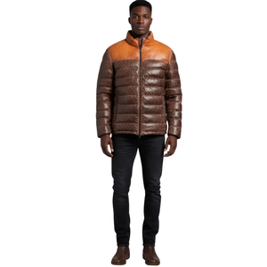 Veste matelassée à col montant en toile unie pour homme, deux tons, polyester/nylon, rembourrage en coton matelassé fait main, service OEM - Product Image 2