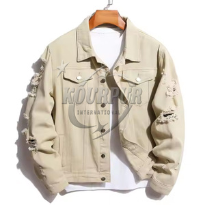 Veste en jean vintage de qualité supérieure pour hommes 100% coton style formel hiver toile à capuche logo avant - Product Image 4