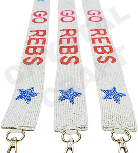 Sangles de sac de perles de rocaille en or blanc personnalisées 'Hook Em Horns' Accessoire à la mode Sangle de sac à main perlée Design à paillettes - Product Image 3