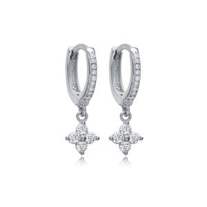 Boucles d'oreilles pendantes en argent sterling en forme de fleur de zircon, bijoux tendance faits à la main pour femmes - Product Image 5