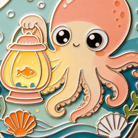 Maßgefertigte moderne antike Imitations-Oktopus-Laterne aus Emaille mit vergoldeter Oberfläche, Unterwasser-Meeresthema, Goldfisch-Brosche/Anstecker