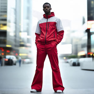 Ensemble pantalon évasé personnalisé pour hommes avec veste coupe-vent à fermeture éclair Ensemble de vêtements de sport légers pour le jogging ou le streetwear - Product Image 1