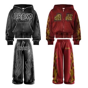 Conjunto de pantalones de alta calidad para hombre, ropa de calle personalizada, sudaderas con capucha personalizadas y pantalones acampanados para correr para hombre y mujer - Product Image 4