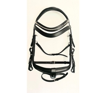 Bride d'essorage en cuir noir avec serre-tête anatomique et ensemble de bride renforcée par muserolle - Product Image 1