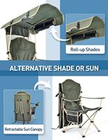 Chaise de plage avec auvent de protection solaire, support 330 LBS, chaise de camping pliable avec auvent et porte-gobelet, poche latérale pour le camping, la plage, la pêche