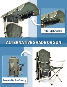 Silla de Playa con Toldo, Soporta 330 Libras, Silla Plegable para Camping con Toldo y Portavasos, Bolsillo Lateral para Campamento, Playa, Pesca - Product Image 6