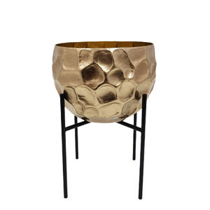 Lot de 2 jardinières rondes en fer avec support, couleur noir mat et or, jardinières métalliques de petite taille pour la décoration de jardin - Product Image 6