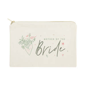 Pochette cosmétique en toile de coton à motif floral, grande capacité, pour mère et mariée, avec fermeture éclair, pour rangement de maquillage, portable, motif lettres - Product Image 1