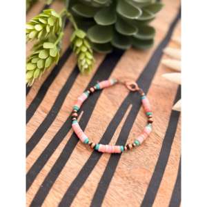 Navajo Inspired Bohemian Machine Made Multi-Strung <b>Bracelet</b> Featuring <b>Graduated</b> Stone & Copper Beads - Product Image 3