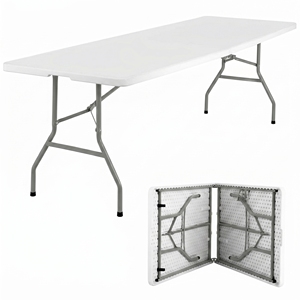 <span class=keywords><strong>Table</strong></span> pliante de salle à manger robuste en aluminium de 6 pieds, moderne, en HDPE, portable, 8 places, pour intérieur et extérieur, design pliable en deux - Product Image 1