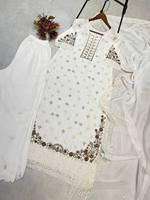 Élégant ensemble Salwar Kameez traditionnel en Faux Georgette pur, brodé, prêt-à-porter pour mariage et soirée, séchage rapide