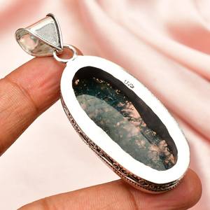 Colgante de diseño de Plata de Ley 925 hecho a mano con bisel de piedras preciosas de ágata musgo de estilo vintage, joyería fina para mujer - Product Image 4