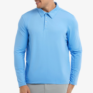 2025 printemps Tennis tenue doux léger Protection UV à manches longues avec boutons col décontracté hommes Golf polos - Product Image 1