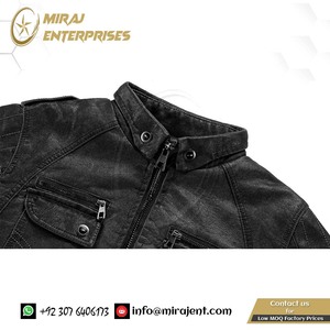 Veste de moto coupe-vent en similicuir pour homme avec col montant et poches multiples - Product Image 6