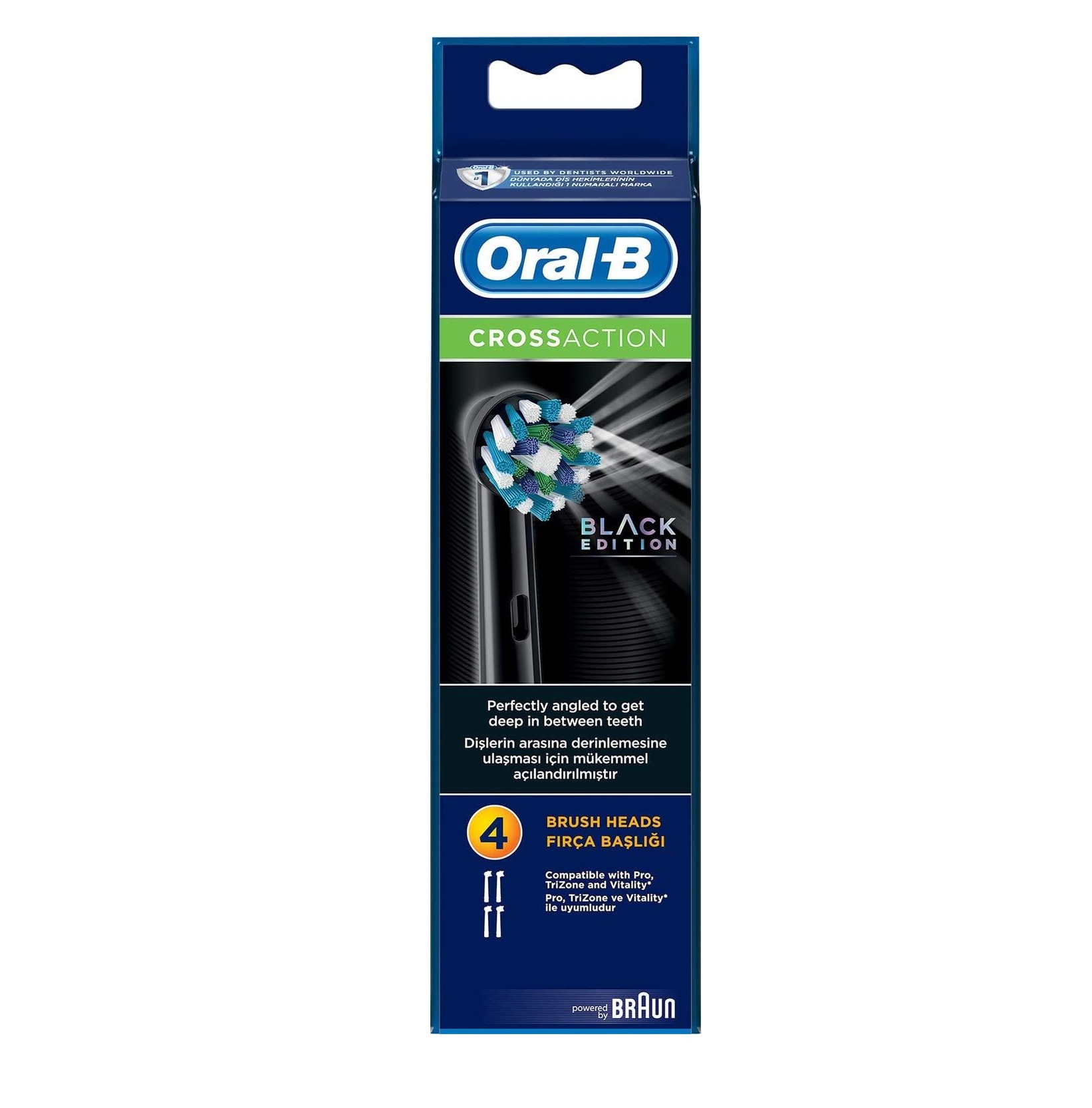 Оригинальная сменная черная зубная щетка Oral-B, сменные головки для электрической зубной щетки, комплект из 4 угловых щетинок