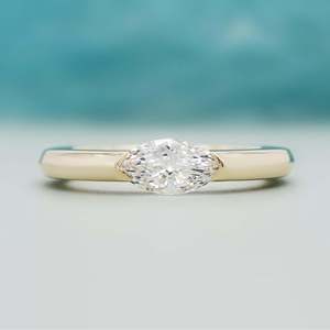 East West Marquise Solitaire Engagement <b>Ring</b> IGI Certified Half Bezel <b>Diamond</b> <b>Ring</b> - Product Image 1