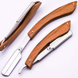 Navaja de Afeitar Recta Personalizable de Acero Inoxidable con Mango de Madera de Palisandro y Hoja Reemplazable - Product Image 1