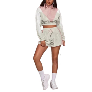 Ensemble 2 pièces pour femme, streetwear, tissu éponge uni, logo personnalisé ODM, broderie, veste et short, short midi - Product Image 5