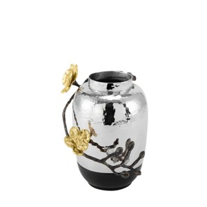 Florero de aluminio texturizado moderno con acento floral dorado Centro de mesa de metal elegante para decoración de hogar y oficina Precio bajo - Product Image 2