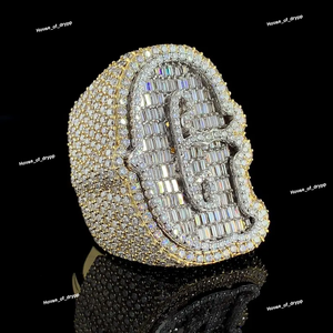 Unique Two Tone Iced Out <b>Initial</b> Letter G <b>Ring</b> VVS Moissanite Diamond 925 Silver Hip Hop - Product Image 4