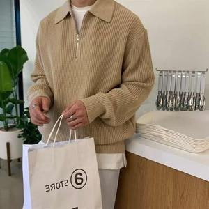 Pull-over à col ras du cou 100% coton pour hommes, pull-over décontracté de couleur unie, demi-tricots pour la saison automne-hiver - Product Image 4