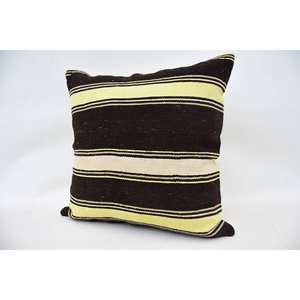 Subtle Striped Wool Kilim Pillow 24x24 Inch Luxury Vintage <b>Fluffy</b> Pattern Woven Decorative Cushion for Living Room <b>Bedding</b> - Product Image 3