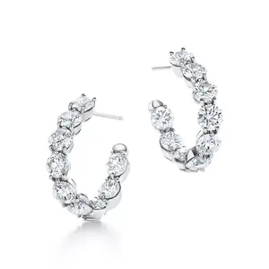 Round Hoop Earring 2024 New 18k Gold Plated 925 Sterling Silver Simple Round Cubic Zircon Diamond Half-round Small Hoop Earrings