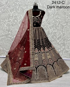 Lehenga Choli en velours semi-cousu exclusif avec broderie, vêtements indiens et pakistanais - Product Image 3