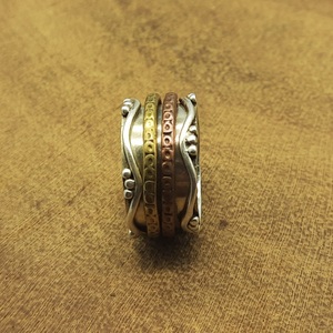 Anillo giratorio Plata Meditación Anillos de dos tonos Ansiedad Preocupación Fidget Spinner Band Venta al por mayor Joyería de plata esterlina Anillos giratorios - Product Image 1