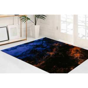 Alfombra Abstracta de Mármol: Azul Oscuro y Naranja, Decoración de Arte Moderno, con Pelo Suave - Product Image 3