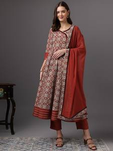 Mujeres étnicas Floral Impreso Angrakha Anarkali rayón viscosa Kurta y Pantalones Con Dupatta indio Pakistán Salwar kameez - Product Image 3