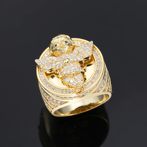 Anillos de Sello de Ángel con Incrustaciones de Diamantes Moissanite, Chapados en Oro de 18K, Brillantes y Personalizados para Hombre, Estilo Hip Hop - Product Image 2
