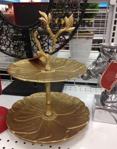 Support à gâteau à 2 étages en aluminium doré de luxe, certifié CE, plateau décoratif pour fleurs, pétales, bijoux, pour mariage, fête, décoration de la maison, dessert - Product Image 2