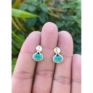 ต่างหูเพชรมรกตธรรมชาติสีทอง14K เครื่องประดับเพชรที่สง่างาม - Product Image 5