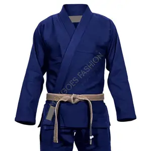 Blue Premium 100% Cotton Fabric Reinforced Stitching Soft Collar Lightweight Jiu Jitsu Uniform For Training